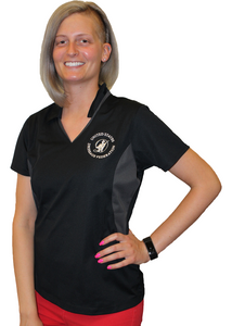 Black with grey color blocking women's polo